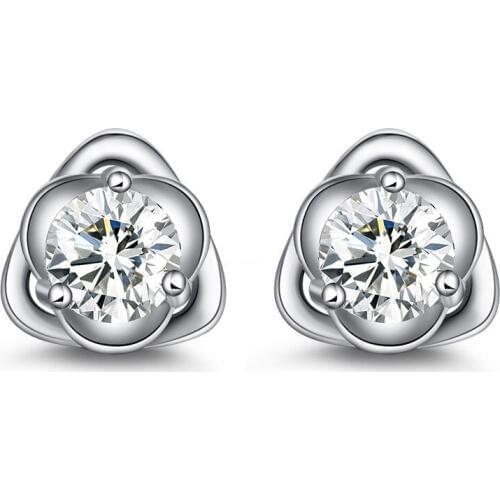100% 925 sterling silver fashion flower shiny crystal ladiesstud earrings wholesale jewelry women Christmas gift drop shipping