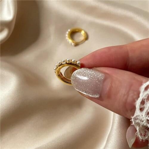 Women Jewelry Cute Circle Faux Pearl Drop Earrings Brass With 18k Gold Party T Show Gown Punk Gothic Top Runway Korean Japan