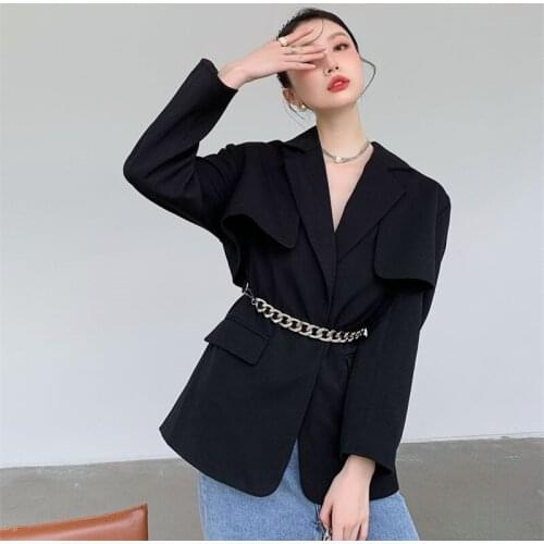 Metal Chain Blazer 2021 Autumn New Women Designer Long Sleeve Coat Ladies Korean Blazers And Jackets