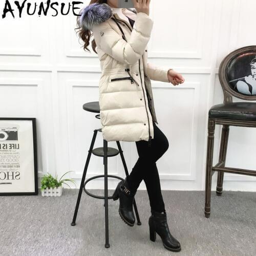 2020 Womens Down Jacket Korean Long Coat Female Puffer Jacket Women Large Fur Collar Korean Warm White Duck Down Coat KJ2617