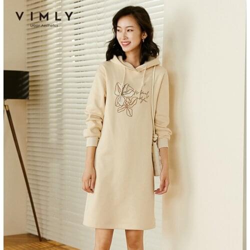 Vimly Winter Womens Dress Fashion Printed Knitted Hooded Loose Long Sleeve Clothes Female Sweatshirt Dresses F3921