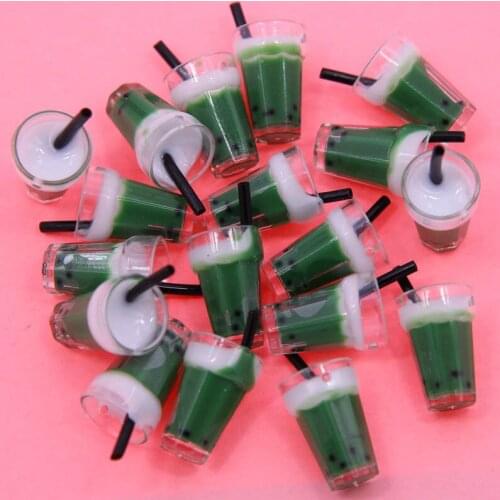 10Pcs new miniature green fruit pearl milk tea cup cream drink bottle model diy earrings necklace accessories