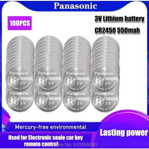 100pcs Panasonic CR2450 3V Cell Battery DL2050 BR2450 Lithium Button For Remote Control LED tea light vibes Calculators Car
