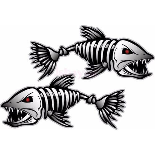 2Pcs Skeleton Fish Bones R&L Vinyl Decals Stickers Kayak Fishing Boat Car (C022)