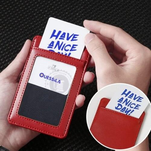 28GD Badge Holder, 2-Sided PU Leather College ID Badge Card Holder Wallet Case with 1 Clear ID Window and 1 Credit Card Slot