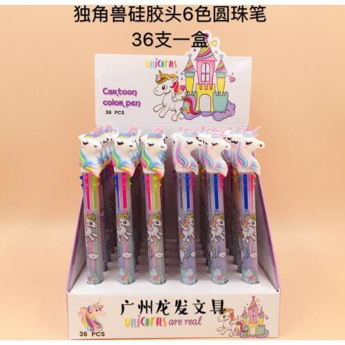 36 pcs/1 lot Kawaii Ballpen 6 color Cartoon Unicorn Ballpoint Pens Pens School Stationery Writing Supplies Office Supplies