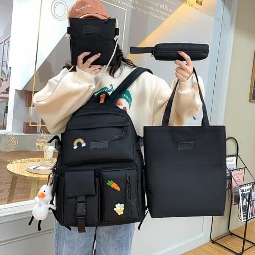 4 Pcs Sets Canvas Schoolbags for Teenage Girls Women Backpack Canvas Kids Primary School Bag College Student Laptop Backpacks