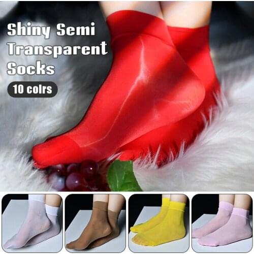8D Oil Shiny Silky Ankle Socks Summer Sexy Thintransparent Sheer Socks Women Unisex Soft Comfy High Elasticity Smooth Sock