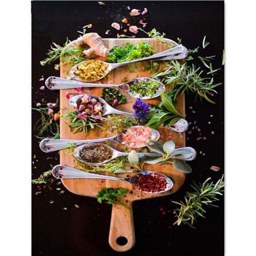 Full Square Round Drill DIY 5d Diamond Painting Cross-Stitch Kitchen spices spoon Diamond Embroidery Rhinestones Kitchen decor