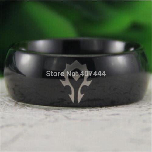 Free Shipping USA UK Canada Russia Brazil Hot Sales 8MM Black Dome World of Warcraft Horde Mens Comfort Tungsten Wedding Ring