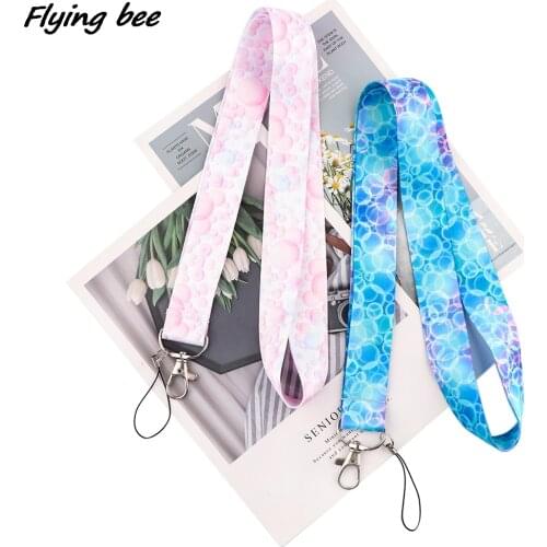 Flyingbee Pink Blue Bubbles Painting Art Key Chain Lanyard Neck Strap For Phone Keys ID Card Creative Lanyards X1909