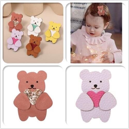 Boutique 15pcs Fashion Cute Leather Animal Haripins Glitter Love Heart Bear Cartoon Barrettes Princess Headwear Hair Accessories