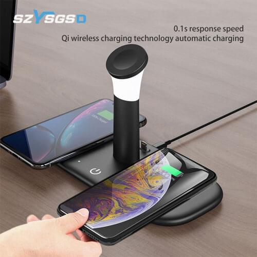 15W Qi Fast Wireless Charger For iPhone 12 11 XR X 8 Apple Watch 5 in 1 With Light Lamp Charging Dock Station Airpods Pro iWatch