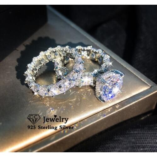 CC Bridal Sets Rings For Women Sterling S925 Silver Cubic Zirconia Couple Ring Wedding Temperament Fine Jewelry Anel CC3189