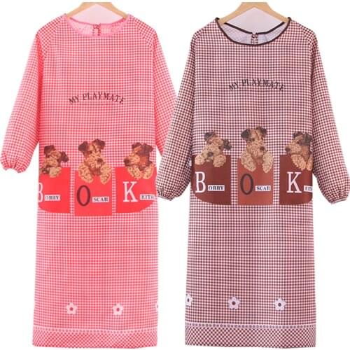 Apron with sleeves thin section female fashion outer wear cartoon cute Japanese kitchen housework long sleeve non-stick apron