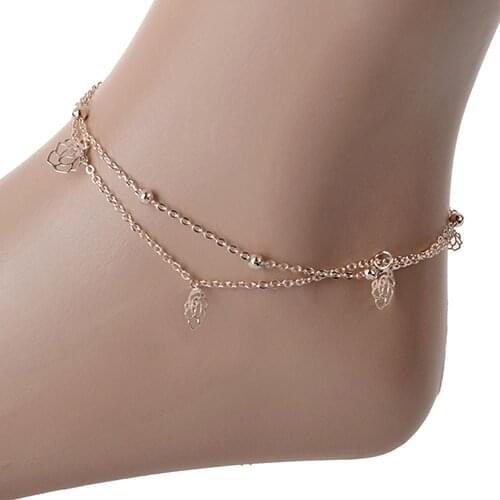 70% Hot Sell Sexy Rose Double Layer Copper Beach Sandal Ankle Chain Anklet Foot Bracelet
