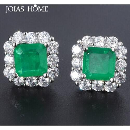 JoiasHome Trendy 100% 925 Silver Woman Earrings Creative Style with Emerald Geogmetric Gemstone Jewelry for Party Gifts