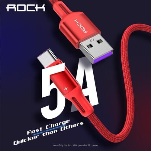 ROCK USB Type C Cable For Samsung S10 Huawei P30 Pro Fast Charging Data Cord Mobile Phone Charger Devices For Xiaomi Redmi Note7