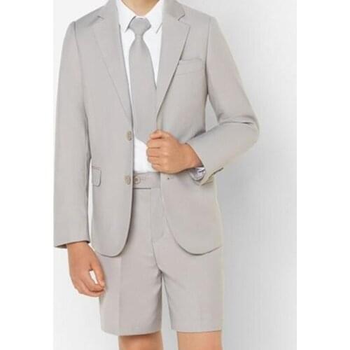 Summer New Custom Fashion Handsome Grey Boy Suits Slim Fit Tuxedos Wedding Dress Dinner Party Kid Clothing (Jacket + Shorts)