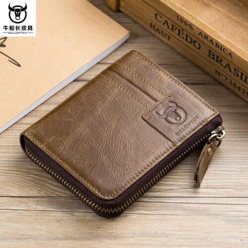 Small Wallet Mens Leather Wallet Retro Wallet Simple Zipper Bag Short Change Card Holder Coin Purse