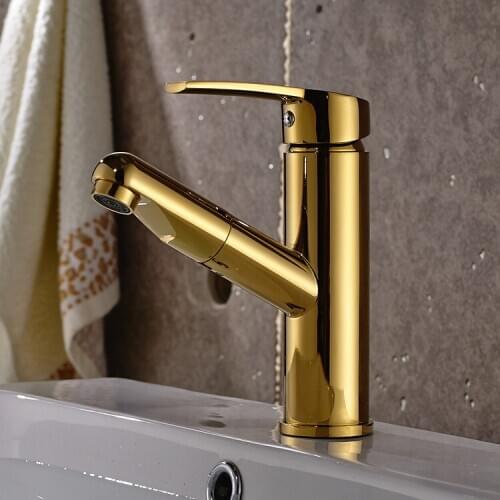 Brushed gold Bathroom Pull out basin faucet bathroom water tap with pull down basin mixer