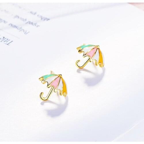 Lovely Multicolor Rainbow Small Umbrella Stud Earrings For Girls Epoxy Process Creative Female Tiny Earring Piercing Accessories