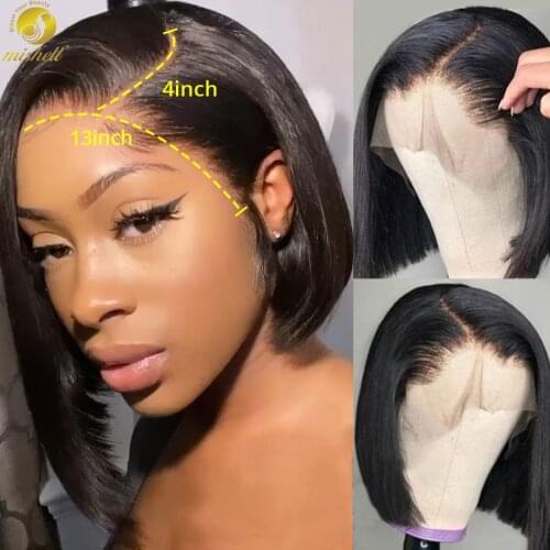 Mishell Straight Short Bob Lace Front Human Hair Wigs 4x4 Brazilian Hair Bob wigs PrePlucked For Women HD Full Hair Frontal Wigs