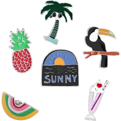 Fashion Creativity Bird Coconut tree Rainbow Sea Sunrise Enamel Brooch Alloy Pins For Kids Gifts 50pcs/lot