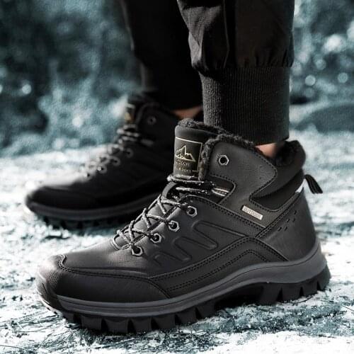 Nice Pop Winter Mens Snow Boots Fur Warm Boot Male Comfortable Outdoor Hiking Men Casual Shoes Ankle Lace-Up Male Running Shoes