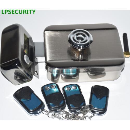 LPSECURITY Battery power Access Control Kits Wireless 433MHZ Electric gate mute Door Lock Security Door With 4 Remote Controls