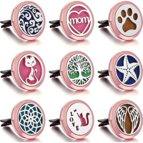 New Rose Gold Car Perfume Diffuser 30mm Tree of Life Stainless Steel Car Air Freshener Perfume Essential Oil Diffuser Locket