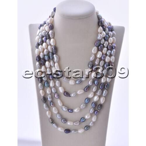 P6639 100" 12mm White Black Gray Baroque Freshwater cultured PEARL NECKLACE