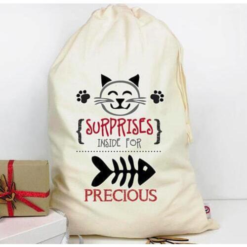 Personalized cat pet Christmas Santa Sacks kids storage Canvas gift toy bags New year birthday cotton drawstring storage pack