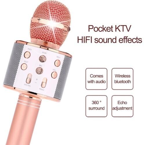 PINZHENG Professional Wireless Bluetooth Karaoke Microphone Speaker KTV Music Player Singing Recorder Handheld Microphone Mic