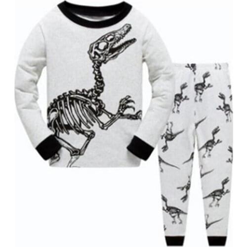 Spring Autumn Children Pajamas Dinosaur Skeleton Set Kids Pijama Infantil Boys Nightwear Cotton Girls Long Sleeve Sleepwear Suit