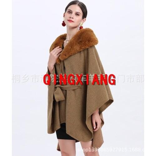 2020 6 Colors Winter Warm 2 Layers Jacquard Weave Poncho Cape Oversize Women Big Cloak Imitation Fox Fur European Cardigan Coat