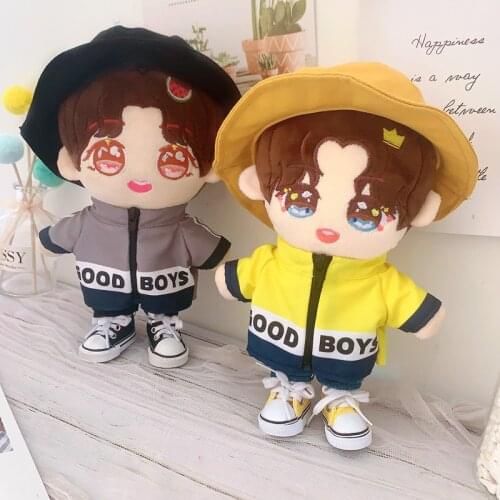 20cm Plush movie star idol dolls YiBo Casual coat Fisherman hat pants Doll Accessories Present Replaceable Clothes Toys Gift