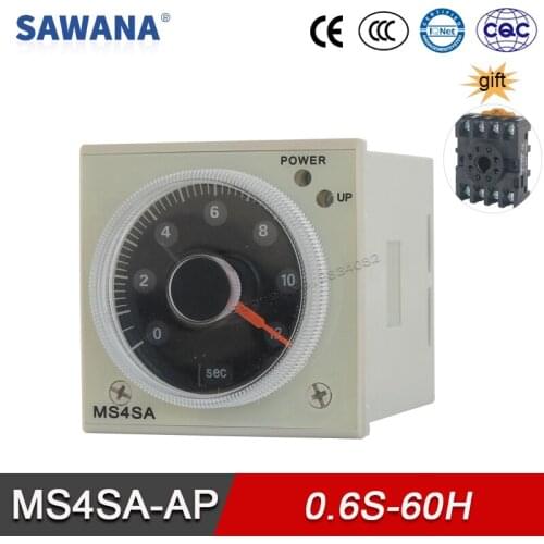 Time Relay Timer Relay SPDT 24V DC 100-240VAC 380V 220V AC 0.6S-60H MS4SA-AP RELAY with Base 8 pins Timer Relays