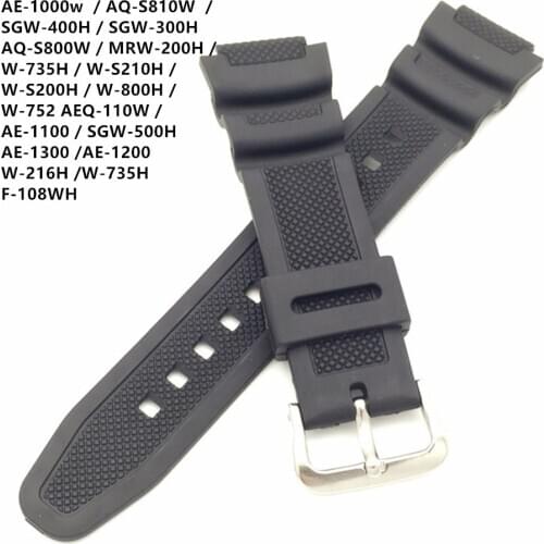 Rubber Strap for AE-1000w AQ-S810W SGW-400H / SGW-300H Silicone Watchband Pin Buckle Strap Watch Wrist Bracelet Black