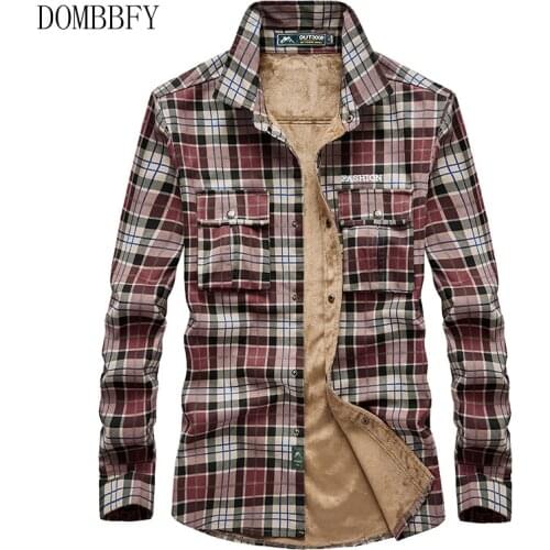 Mens Casual Autumn Winter Thick Warm Fleece Cotton Long Sleeve Shirt Camisa Masculina Slim Fit Shirt Men Plaid Flannel Shirts