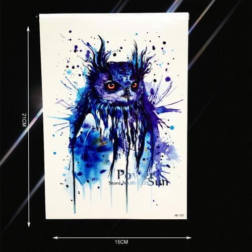 Blue Ink Drawning Owl Temporary Tattoo Sticker Waterproof Arm Leg Decals Men Women Body Art Owl Tattoo Sleeve Stickers PHB-255