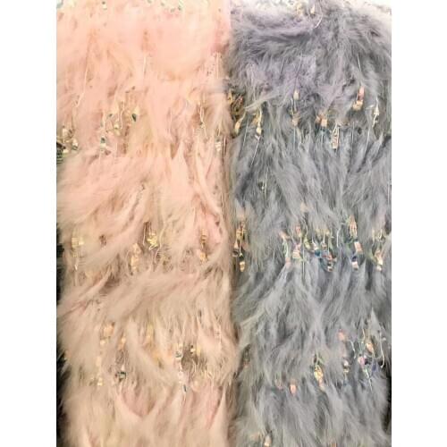 Unique french net lace fabric luxury ZH-81683 embroidered tulle lace fabric with feather