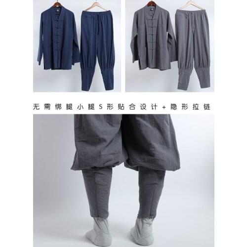Unisex Summer&spring cotton&linen Buddhist suits zen lay clothing buddha Shaolin Monk kung fu martial arts wushu uniforms