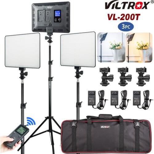 VILROX VL-200T 3 in 1 Kit LED Video Light Photographic Lighting Bi-color Fill lamp with Tripod for Youtube Video Studio Shoots