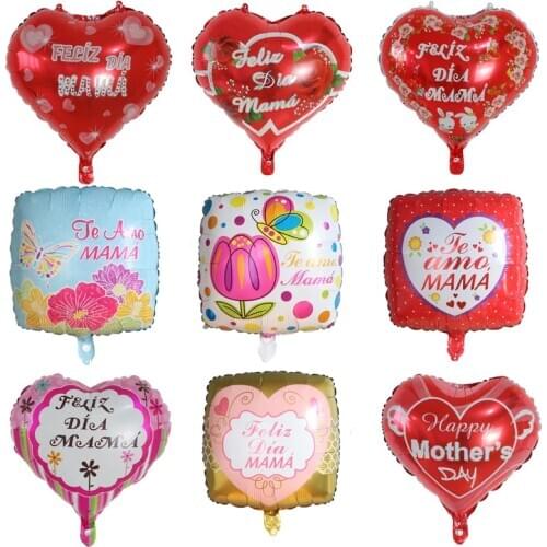 50pcs 18inch Printed Spanish muma Foil Balloons super Mothers Day Heart Shape Love Globos Decor Mama Balloon Gifts Balloons