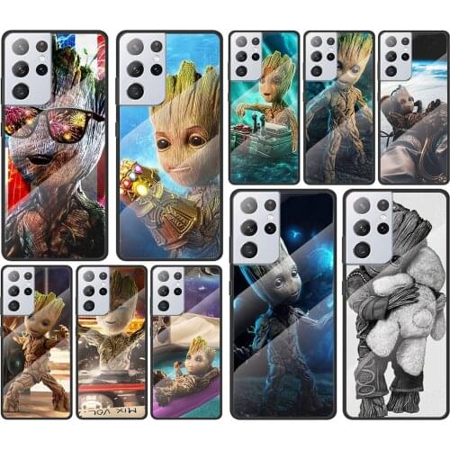 Groot Marvel Avengers for Samsung Galaxy S21 Ultra Plus A72 A52 4G 5G M51 M31 M21 Luxury Tempered Glass Phone Case Cover