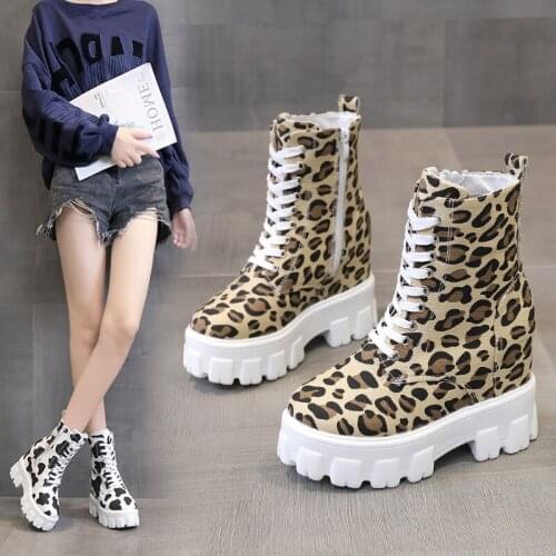 2021 Winter Women Thick Sole Ankle Boots Luxury Platform Canvas Boots Womens 9cm High Heels Wedge Boots Shoes Woman Sneakers