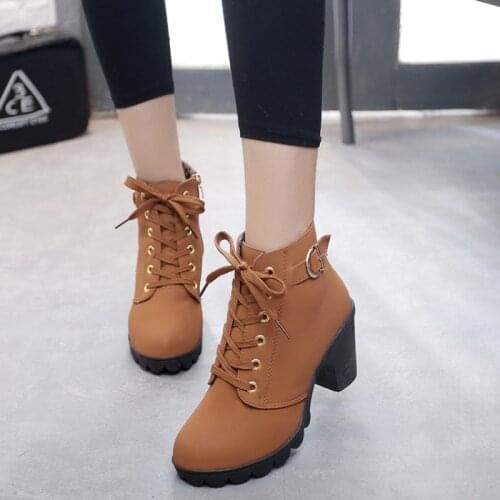 For New high-heeled thick-heel casual womens boots platform platform short boots round toe Martin boots