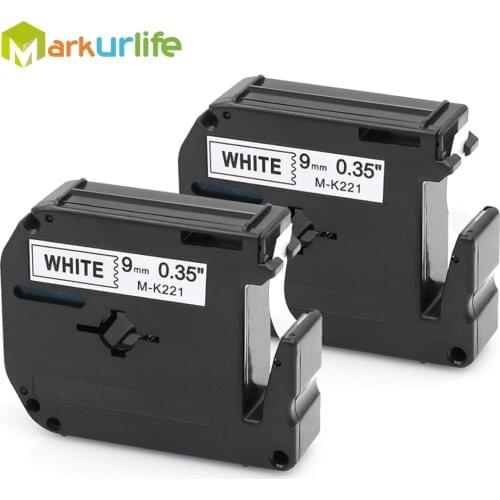 2 PCS/Lot MK221 M-K221 Black on White Cassette Label Compatible for Brother P touch printer PT100 PT65 PT85 9mm (3/8") x 8m