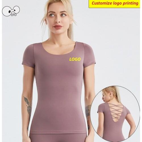 2021 Quick Dry Elastic Padded Sports Tops Women Short Sleeve Fitness Running Shirts Gym Workout Yoga High Impact T-Shirts Custom